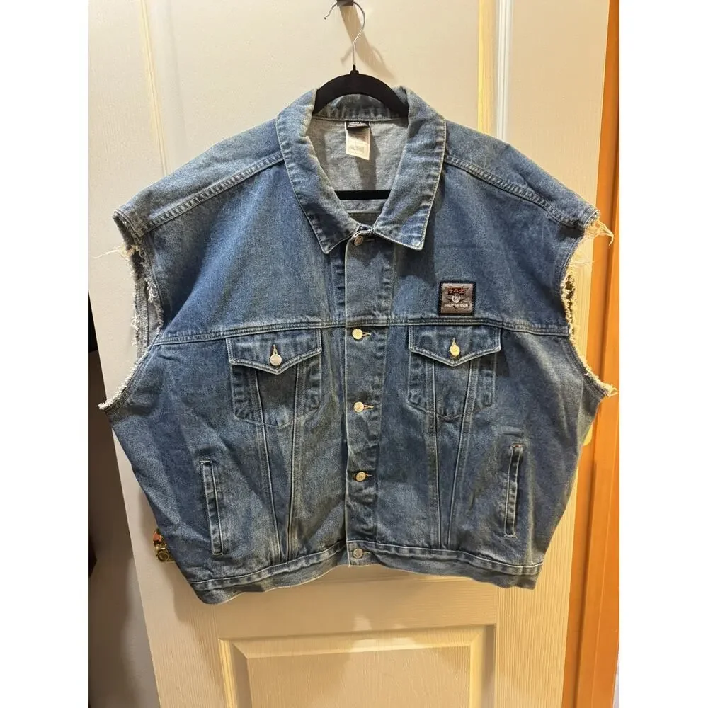 Vintage Harley Davidson TAZ Road Hog Embroidered Denim Vest XXXL Warner Bros
